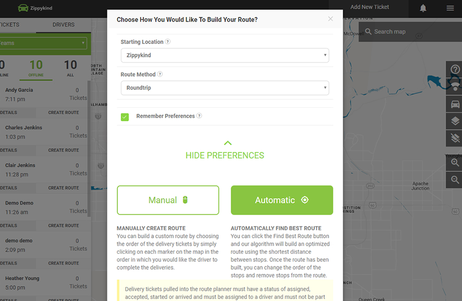 Create Route For Delivery Driver